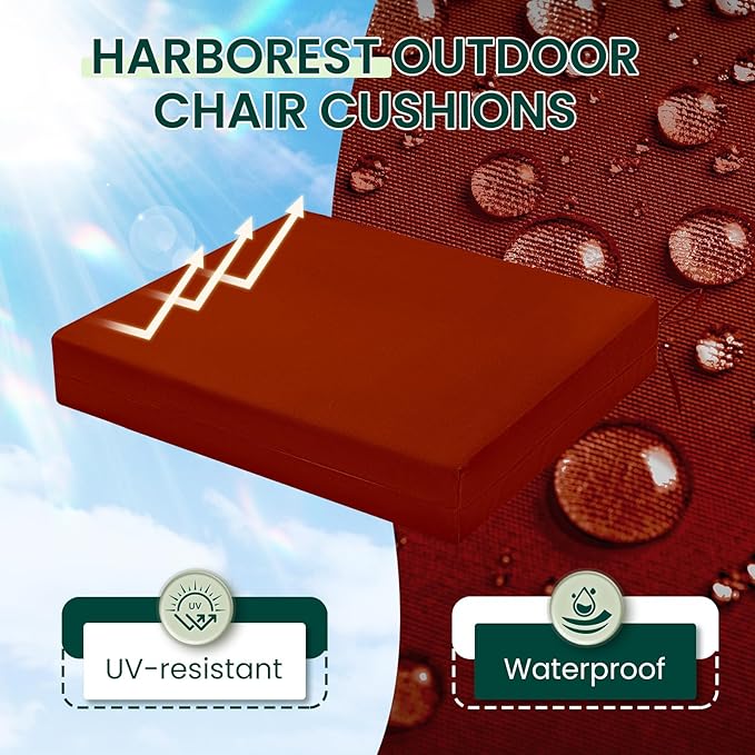 HARBOREST Outdoor Chair Cushions Set of 4, Water Resistant Patio Chair Cushions with Ties, Square Corner Outdoor Seat Cushions for Patio Furniture, 18.5"x16"x3", Burnt Orange