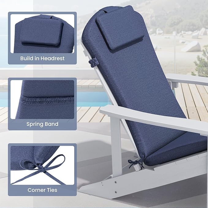 Crestlive 50x20 Inch Adirondack Chair Cushion with Headrest, Water Repellent, Fade Resistant, High Back Outdoor Rocking Chair Cushion for Patio, Sky