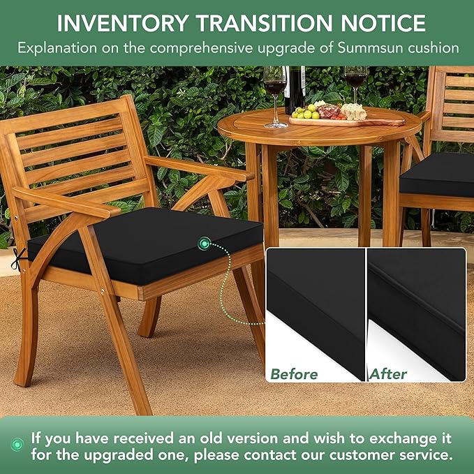 Outdoor Chair Cushions Set of 2: Waterproof & Color Fastness Seat Cushion for Patio Furniture - 22 x 22 x 3 Inch Chair Pads with Ties and Hidden Zipper - Patio Chair Cushion Replacement, Black