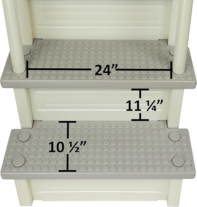 Aqua Select Anti-Slip in-Pool Steps with Outside Flip-Up Ladder | Pearl White w/Cloud Gray Steps | for Above Ground Swimming Pools | Mounts to Decks 48" to 54" H | Safety Stairs Capacity Up to 350 lbs