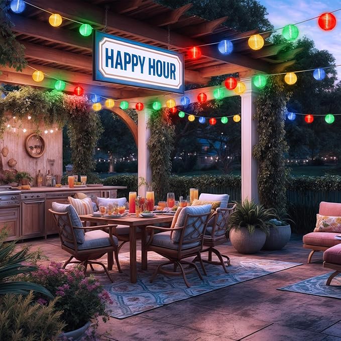 Outdoor Patio Lights Plug in, 65.6Ft Connectable Warmwhite & Multicolor Hanging Lantern String Lights with Remote Timer 80LED Outdoor String Lights Waterproof for Garden Backyard Fences