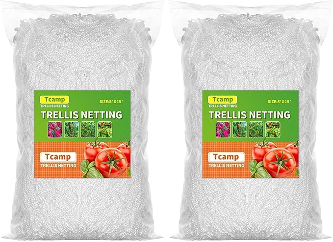 Tcamp Heavy-Duty Polyester Plant Trellis Netting 5 x 15ft (2 Pack) (5 Ft X 15 Ft)