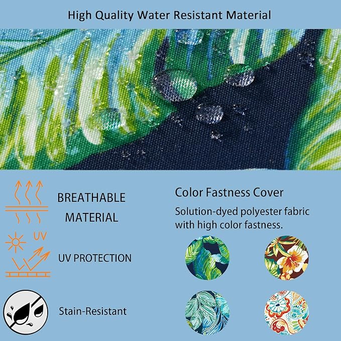 COZYVIDA Outdoor Dining Chair Cushion, Set of 2, 20" x 42",C0 Water-Resistant Breathable Polyester, UV-Resistant 1000+ Hrs, 30D Foam with Recycled Fiber Fill, YKK Zippers,Tropical Leaf