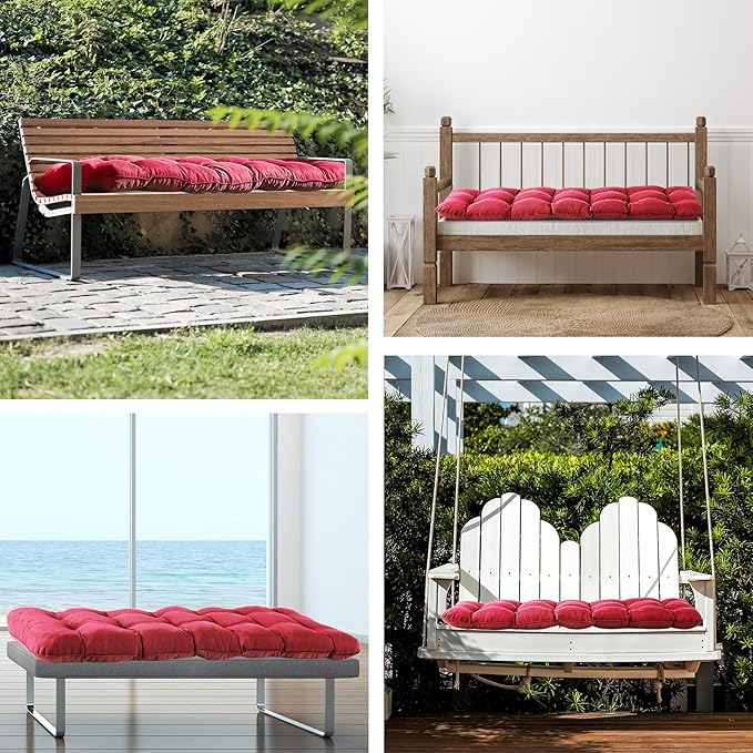 Outdoor Bench Cushion, 48x18x5 Inch, Waterproof Bench Cushion for Outdoor/Indoor Furniture, Tufted Patio Bench Seat Cushion, Fade Resistant Outdoor Cushions for Porch Swing Couch, Burgundy