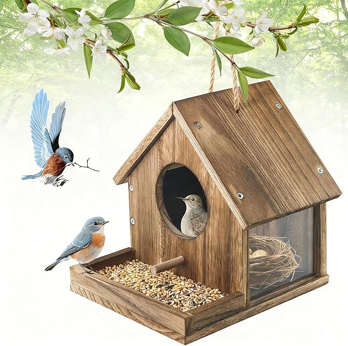 Hummingbird House for Outside Hanging, Wooden Hummingbird Gifts Nest, Ideal Birdhouses for Outdoors, Hummingbird Gifts for Garden Lovers, Great Home Decoration