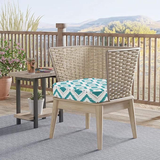 idee-home Outdoor Chair Cushions Set of 4, 17" x 17" x 3" Thick D-Shaped Patio Furniture Outdoor Seat Cushions Waterproof with Ties, Dining Pads