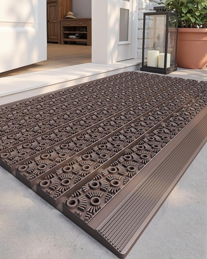 Color&Geometry Outdoor Mats for Front Door All Weather, 19"x30" Non Slip Low Pile Outside Door Mats, Dirt Trapping Waterproof Doormat Entrance, Brown Welcome Matt