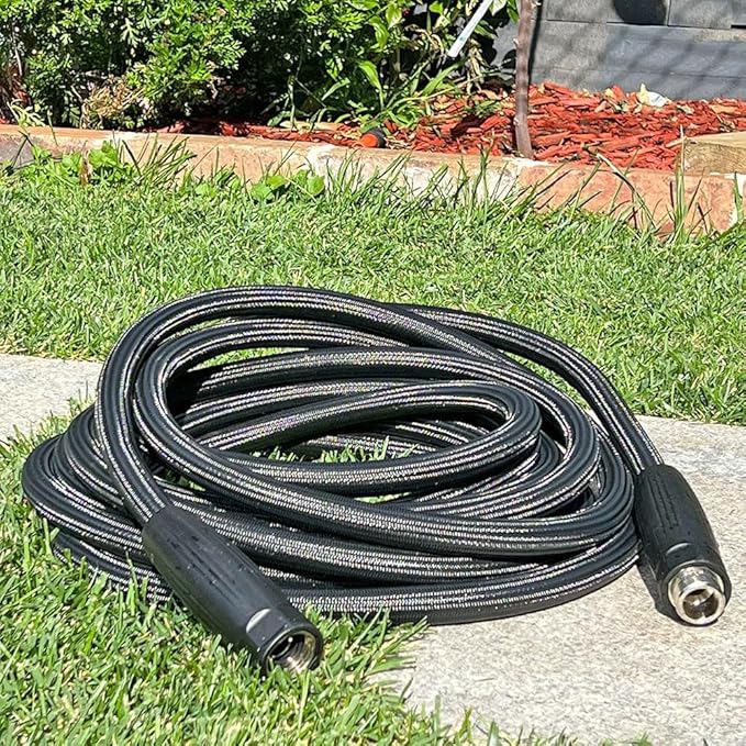 HQMPC Garden Hose 5/8"IDx30' Hose Stiff And Rigid Light Weight Durable Non Kinking Water Hose Female Brass Hose Fittings 30 FEET Black