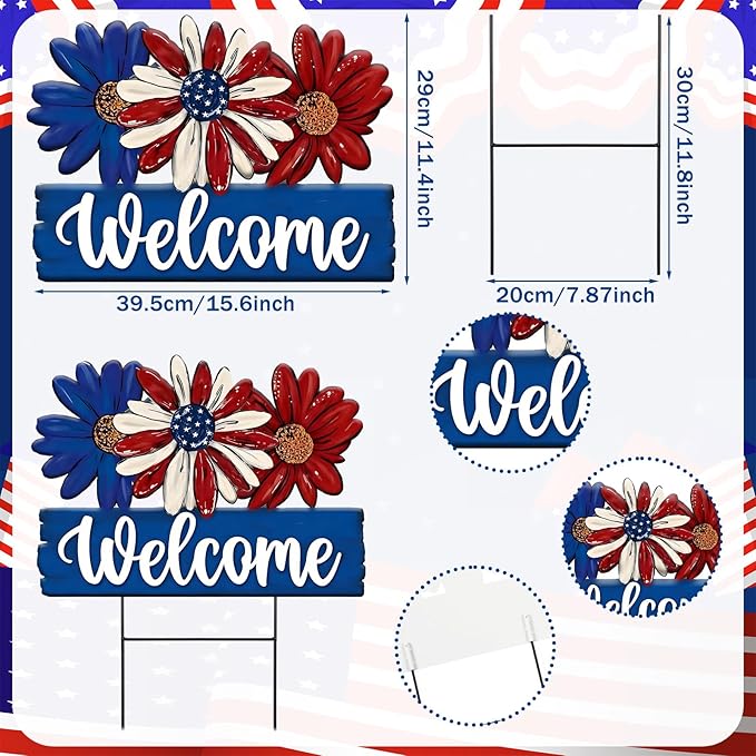 Amyhill 1 Pcs Patriotic 4th of July Outdoor Decor Daisy Metal Garden Stakes Memorial Day Welcome Yard Signs Decorations Garden Stakes for 250th Anniversary Patio Lawn Walkway Outside