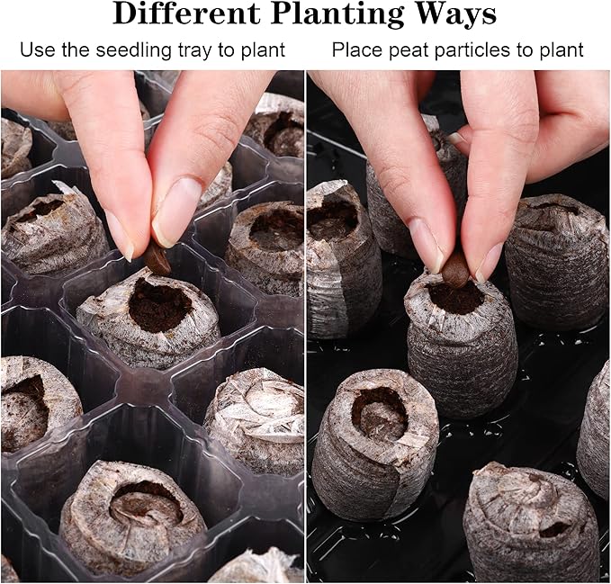 3 Pack Seed Starter Tray Kit 120-Cells Germination Starter Tray with Humidity Dome and Base Including 120 Peat Pellets, Plant Labels, Tool, Plastic Plant Growing Tray for Garden Planting, Black