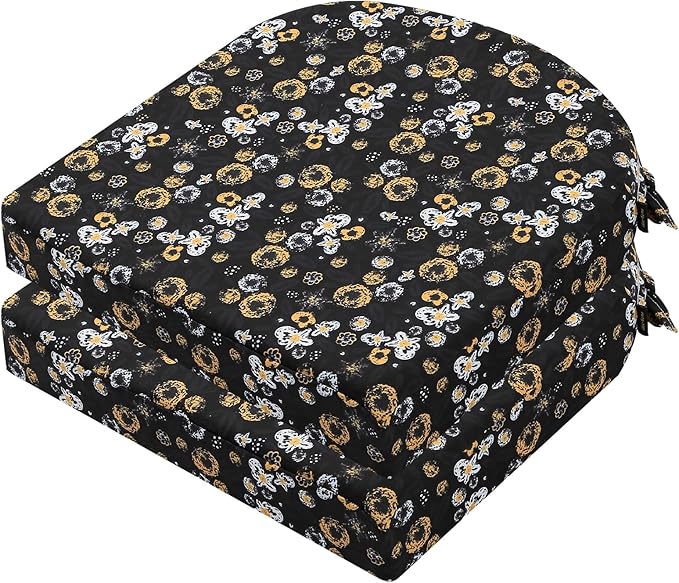 idee-home Outdoor Chair Cushions Set of 2, Thick 19" x 19" x 3" Outdoor Seat Cushions Patio Furniture Waterproof with Ties, Dining Pads