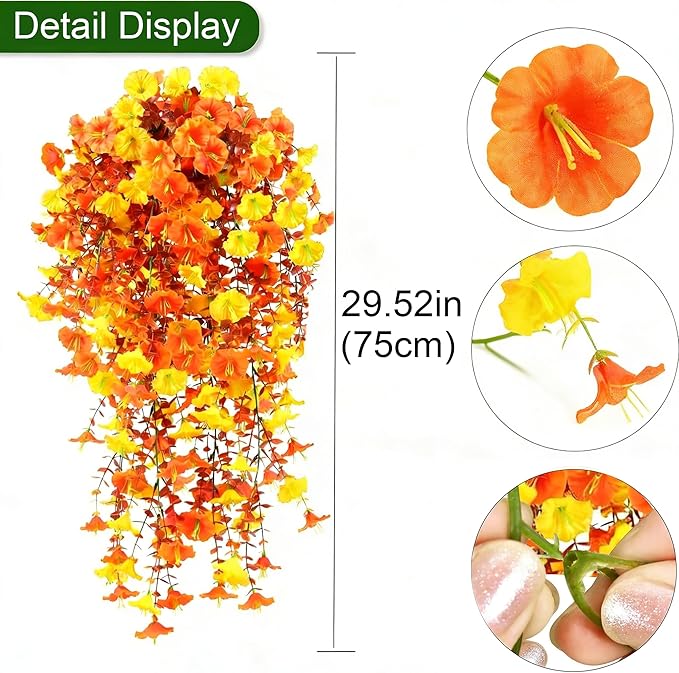AirSun Artificial Morning Glory Flower Vines, 2pcs 60inch Hanging Plants Silk Garland Fake Green Plant Home Garden Wall Fence Indoor Outdoor Wedding Birthday Decor