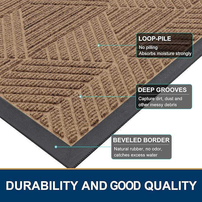 Smiry Front Door Mat Outside Entrance, Heavy Duty Sturdy Natural Rubber Doormat, Trap Dirt and Moisture, Easy Clean Low Profile Mats for Indoor Outdoor Entry, Irregular Triangle (47x32, Coffee)