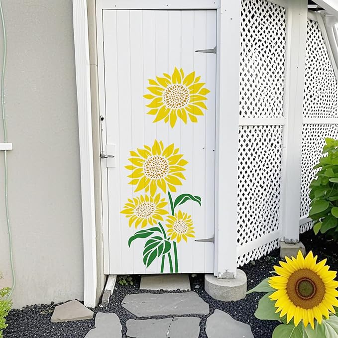 Large Flower Stencils for Wood Fence Outdoors Sunflower Floral Garden Fence Stencil for Painting on Walls Lace Crafts Reusable Home Canvas Furniture Paper (floral9)