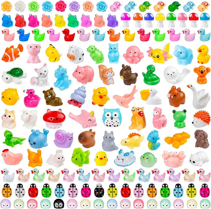 200 Pcs Mini Patio Miniatures Figurines Colorful Mini Resin Figures in Bulk Miniature Little Small Animals Figurines for Fairy Garden Landscape Dollhouse Accessories DIY Crafts Aquarium Decor
