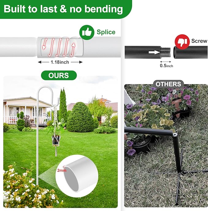 Bird Feeder Pole with Shepherd’S Hook - 78" Heavy Duty Hummingbird Stand with 5-Prong,Rustproof Bird Feeder Hangers for Outside Hanging Birdfeeders, Wind Chimes, Lanterns, Solar Lights - White