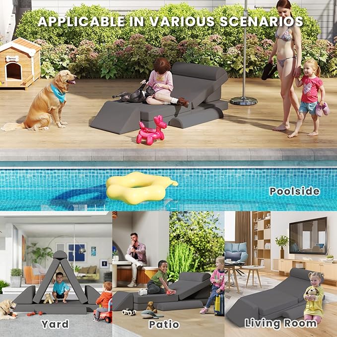 jela Kids Couch, Waterproof Kids Modular Sofa for Outdoor & Indoor, UV Resistant Child Sectional Sofa, Foam Play Couch Playhouse Play Set for Children Adults (Darkgray)