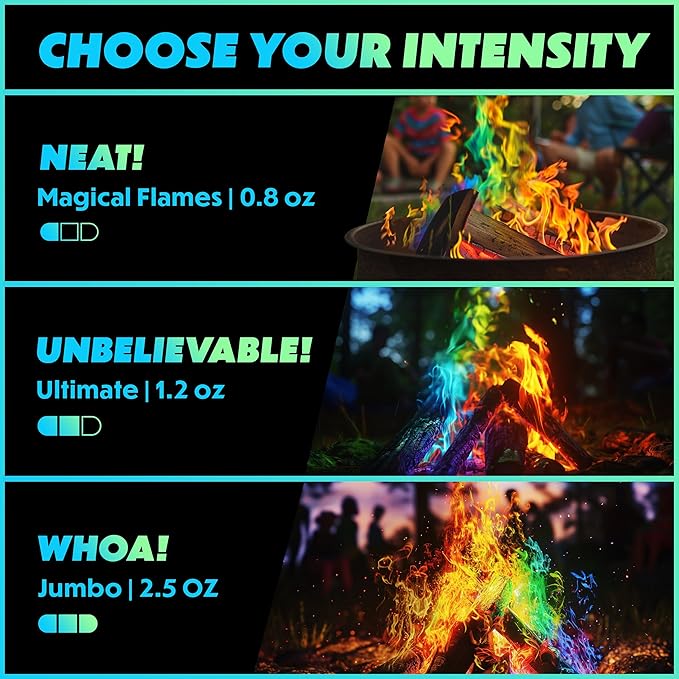 Magical Flames Fire Color Packets (Ultimate 12 Pack), Vibrant Multi-Color Fire for Fire Pits, Campfires, Bonfires & Fireplaces - Camping Essentials & Outdoor Party Accessories