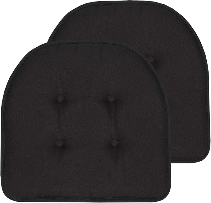 Sweet Home Collection Chair Cushion Memory Foam Pads Tufted Slip Non Skid Rubber Back U-Shaped 17" x 16" Seat Cover, 2 Count (Pack of 1), Black