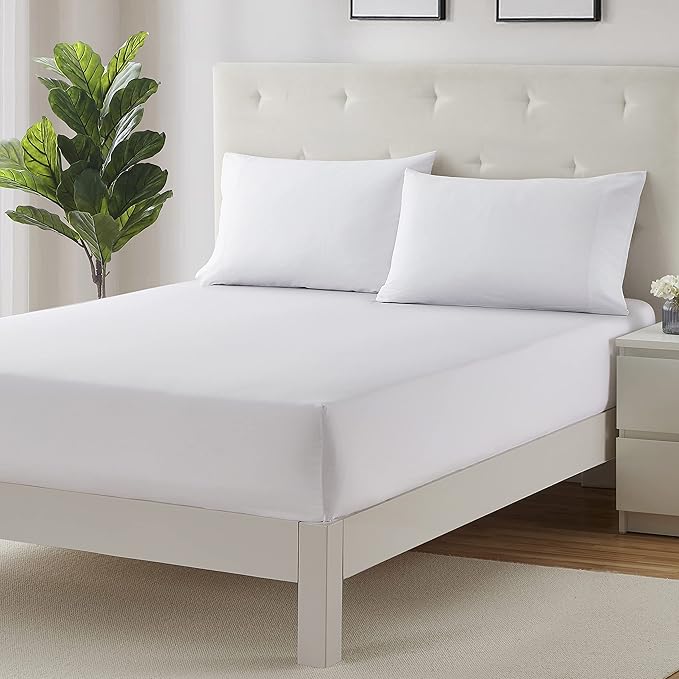 Clara Clark Fitted Sheet Twin XL Size, Super Soft Twin XL Fitted Sheet Only Fits up to 16 Inch Mattress - Wrinkle, Fade, Stain Resistant Twin XL Size Fitted Sheet - White Fitted Sheet