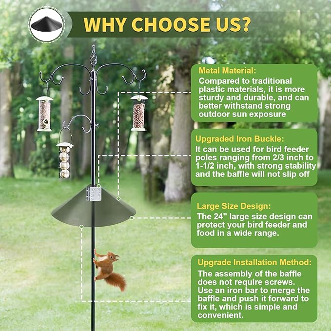 24 Inch Metal Squirrel Baffle,Squirrel Guard for Bird Feeder Without Screws Assemble,Hanging Baffle Outdoor Protect Bird Feeders and Pole Mount from Raccoon Squirrels Rodents
