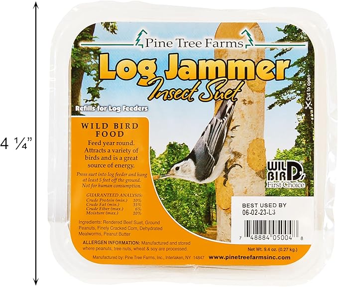 12 Pack Pine Tree Farms Log Jammer Insect Suet 3 Plugs Per Pack (36 Plugs Total)