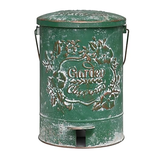 Z&Z ornamentorum Outdoor Small Trash Can with Lid Dog Poop Trash Can Outside for Kitchen Park Garden and Pedal Round Touchless Garbage with Flower and Bird Patterns (Green)