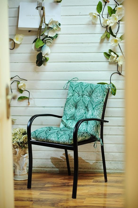 Outdoor Patio Cushion, Rocking Chair Cushion, Tufted Pads, Set of Upper and Lower with Ties Pack of 2 (2 Sets) - Back 20"×17", Seat 17"×17" (Green Lantern)