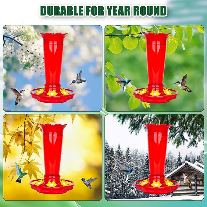 FEED GARDEN 10oz Plastic Hummingbird Feeders for Outdoors - 1 Pack Red, Ant & Bee Proof, 6 Feeding Ports, Easy Clean Red Nectar Feeders for Outside Hanging, Gifts for Christmas, Mom