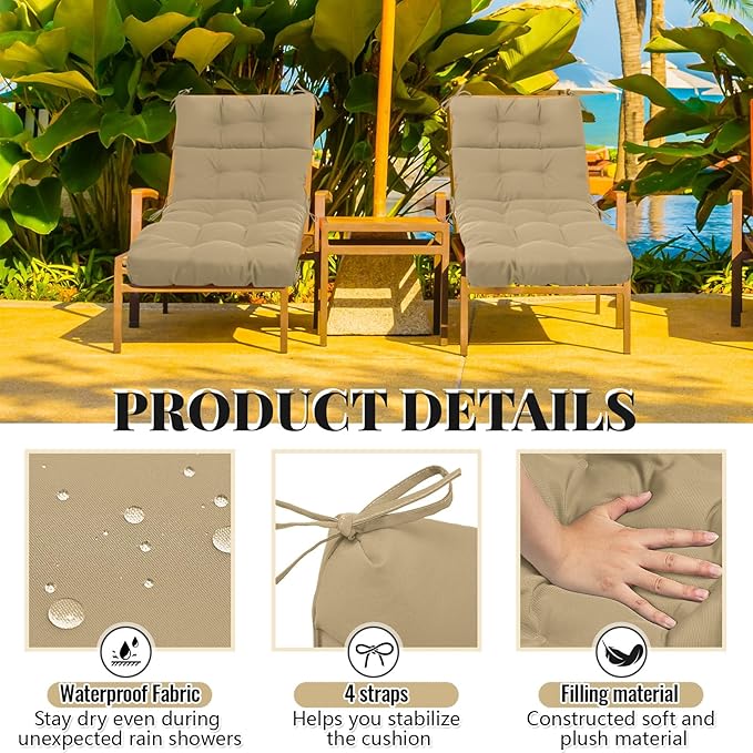 Kigley 2 Pcs Chaise Lounge Cushions 75 x 22 x 5 Inches Soft Brown Lounge Chair Cushion Spring/Summer Seasonal Replacement for Outdoor Indoor Home Office