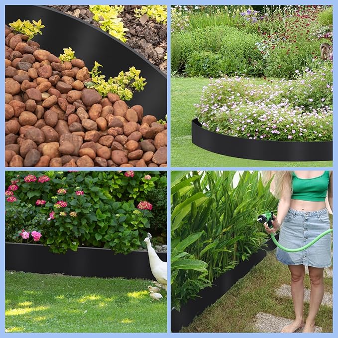 Garden Edging, 4 Inch x 60 Ft Black Landscape Edging, 60 Spikes for Lawn 4 Inch Tall