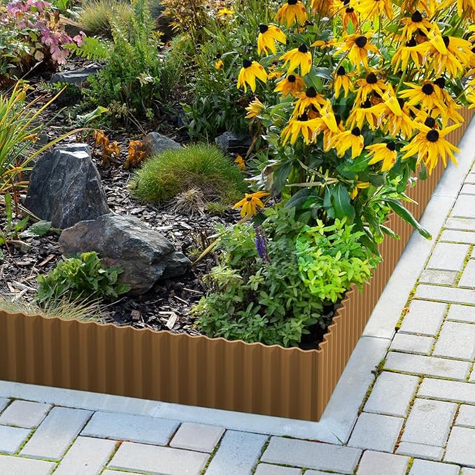 Corrugated Metal Garden Edging 10" x 20Ft, Landscape Edging Border for Lawn, Flower Bed, Garden Fence, Paver Edging (Bronze)