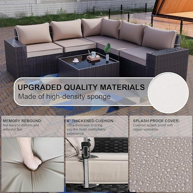 Kullavik 10PCS Outdoor Patio Furniture Set,PE Wicker Rattan Sectional Sofa Patio Conversation Sets with 43" 55000BTU Gas Propane Fire Pit Table,Swivel Rocking Chairs Set,Sand