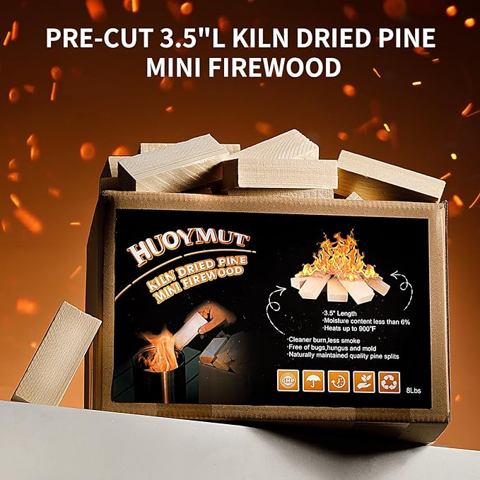 Mini Fire Stick Wood,3.5" Lengths Kiln Dried Pine Small Firewood,Barkless Kindling Fire Logs,Fire Pit Accessories Great for Tabletop Fire Pit,Fireplace,8 Lbs