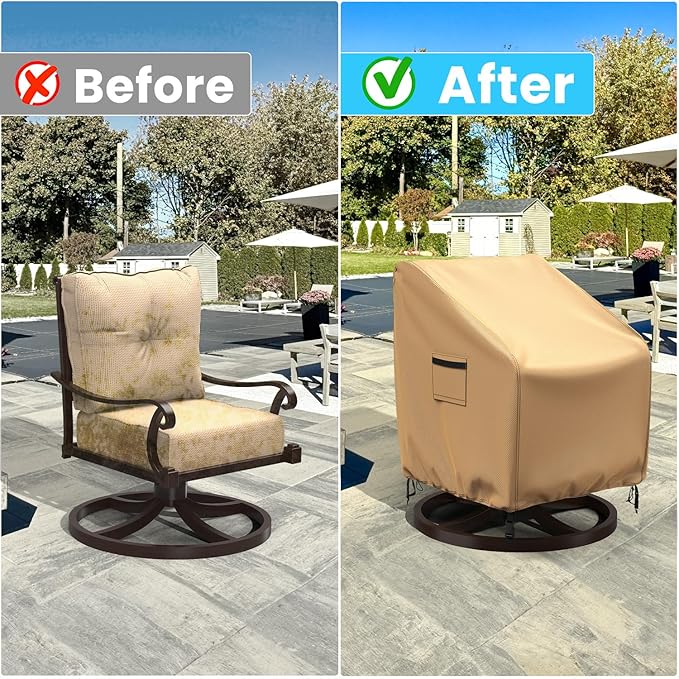 Swivel Patio Chair Covers, 2 Pack Waterproof Outdoor Rocking Chair Covers, Lawn Patio Furniture Covers, Heavy Duty Lounge Chair Cover, 33" W×37" D×38.5" H, Brown