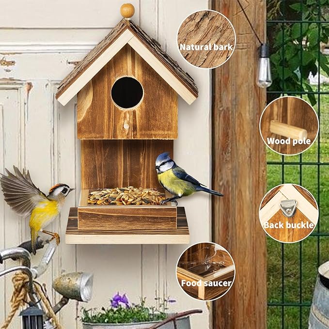 Bird Houses for Outside Hanging Bird House Feeder for Hummingbirds Cardinal Wren Bluebird Wild Birds Small Natural Wood Birdhouse for Country Cottages Farmhouse Outdoor Garden Decoration