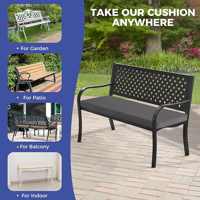 Outdoor Bench Cushions for Outdoor Furniture, 45x18x3 Inch, Waterproof Bench Pillow, Fade Resistant Long Bench Seat Pads for Garden, Indoor, Porch Swing, Dark Grey