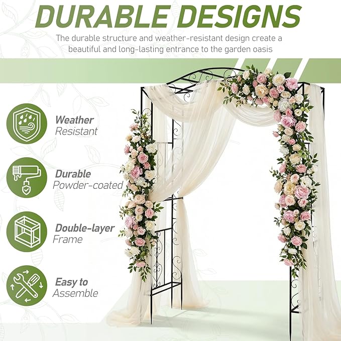 Outvita Garden Arch Trellis, Metal Garden Arbor Archway for Climbing Plants Outdoor - Durable Iron Garden Arbors with Long Ground Stakes, for Garden Wedding Party Decoration