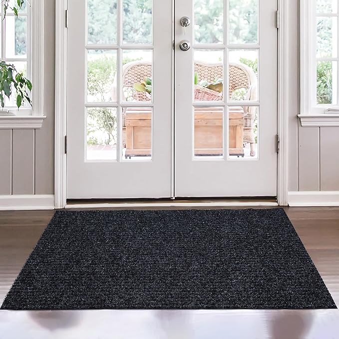 Ottomanson Front Door Mat – Non Slip Scraper Mud Mat for High Traffic Entryways, RV & Patio – Dirt Trapping and Durable for Indoor & Outdoor Use – 2' x 4' – Black