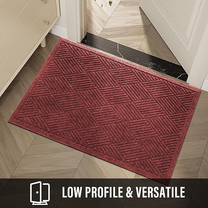 Sturdy Front Door Mat, Absorbent Muddy Dirt Resist Welcome Door Mats Outdoor Indoor, Stain and Fade Resistant, Non-Slip Rubber Backing Low Profile Doormat for Entryway, 36×24, Red