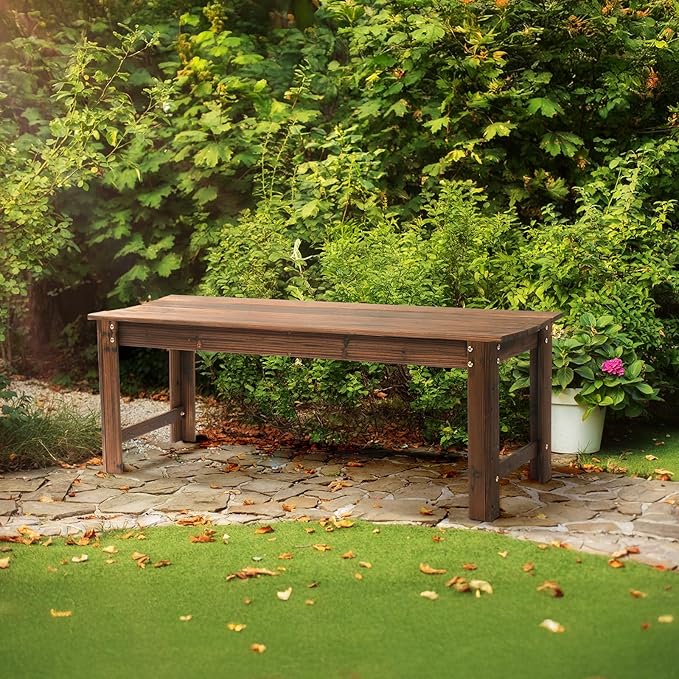 VINGLI Outdoor Wood Bench, 48" Outdoor Bench Patio Wooden Bench Garden Bench Outdoor Backless Bench for Deck Patio (Carbonized)