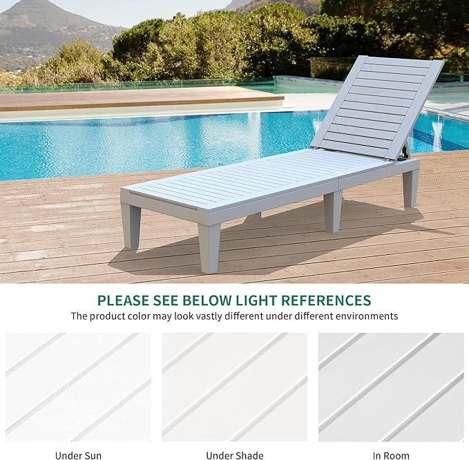 YITAHOME Outdoor Chaise Lounge Chairs Set of 4 with Adjustable Backrest, Sturdy Loungers for Patio & Poolside, Easy Assembly & Waterproof & Lightweight with 265lbs Weight Capacity, Grayish-White