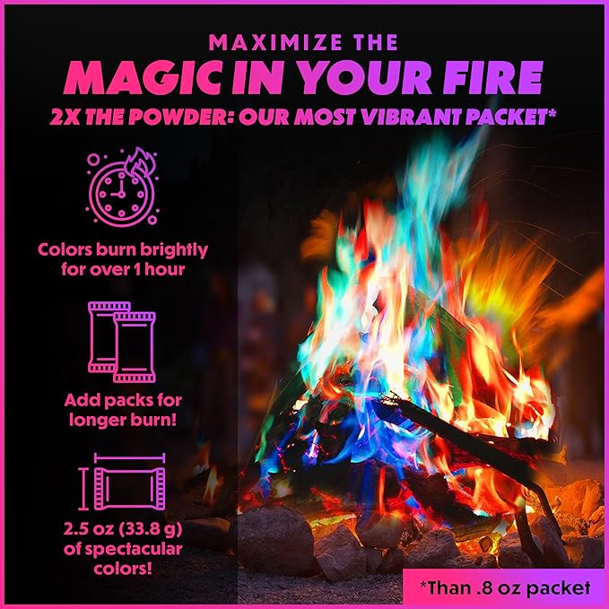 Magical Flames Fire Color Packets (Jumbo 5 Pack), Vibrant Multi-Color Fire for Fire Pits, Campfires, Bonfires & Fireplaces - Camping Essentials & Outdoor Party Accessories