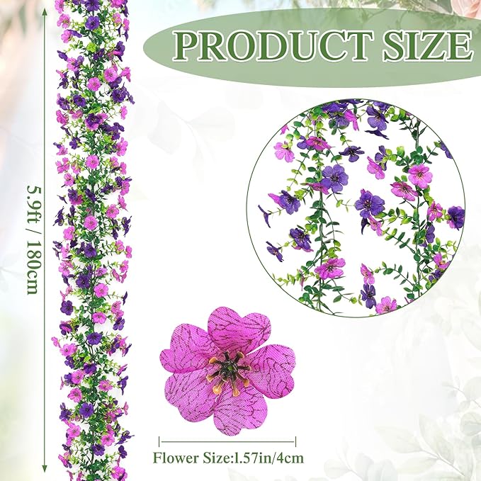 2 Pack Artificial Flowers Garland Ivy,Spring Summer Decor UV Resistant Fake Daisy Vines Floral Vine Silk Hanging Flower for Decor Home Garden Wedding Photo Booth Backdrop (Light Dark Purple)