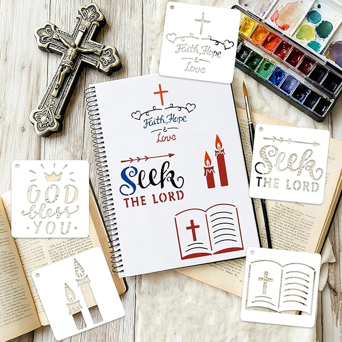 64 Pieces Small Bible Verse Stencils for Painting on Wood, 3 Inch Reusable Christian Stencil for Crafts, Plastic Motivational Quotes Word Template for Wall Rock Sign Canvas Home Decor(Bible)