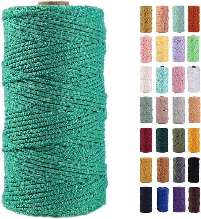 Green Macrame Cord 3mm x 109Yards,Colorful Cotton Cord Colored Cotton Rope Soft Craft Cord for Wall Hanging Plant Hangers Crafts Decorative Projects