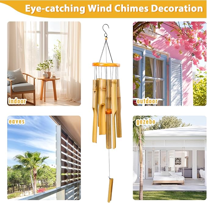 MUMTOP Bamboo Wind Chimes for Outside-Wooden Wind Chime - 31 Inch Bamboo Chimes for Outdoors,Patio,Garden,Yard,Home,Tree Decor
