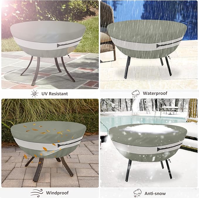Round Patio Table Cover,Suitable for 36 Inch Diameter Patio Round Table,Waterproof Heavy Duty Round Outdoor Coffee Table Cover,Grey Green