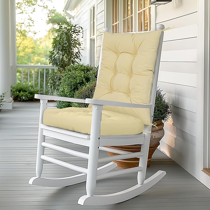 mudilun Rocking Chair Cushion Non-Slip Tufted Indoor/Outdoor Rocking Chair Cushions 80% Water Proof with Straps for Living Room Baby Room Garden High Back Rocking Chair Pads (Beige)