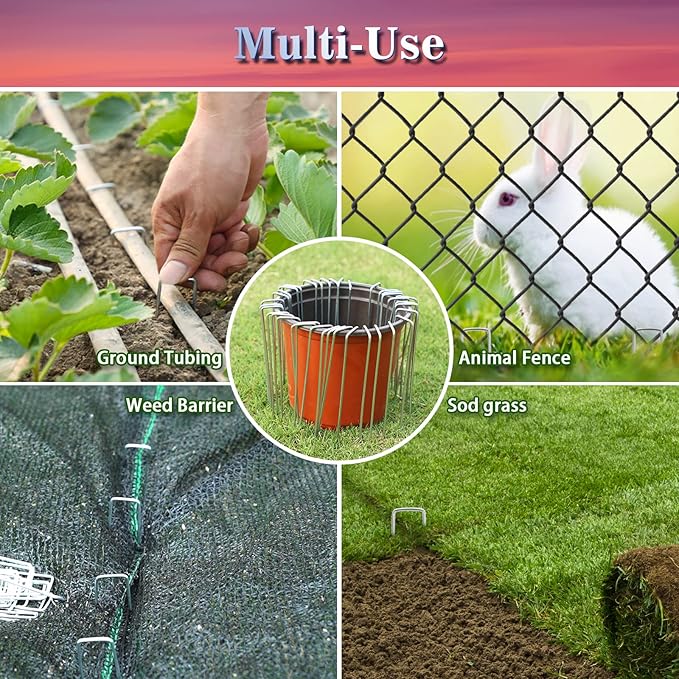 Gtongoko 50 Pack 4 Inch Galvanized Landscape Staples Garden Stakes Plant Cover Stakes 11 Gauge Tent Stakes Ground Stake for Landscaping Securing Weed Barrier Fabric, Christmas Decorations